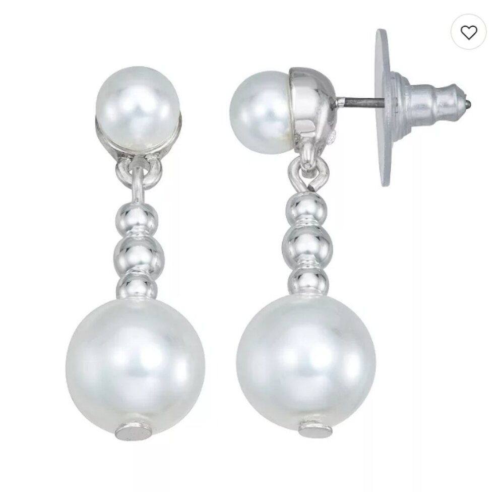 You’re Invited Silver Tone Simulated Pearl with Silver Bead Accent Drop Earrings